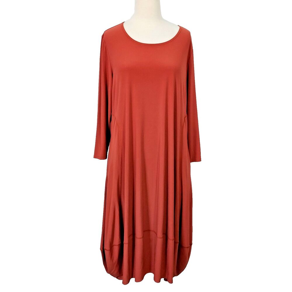 Marla Wynne Balloon Lantern Hem Midi Dress Stretch Women Plus Size 1X Orange